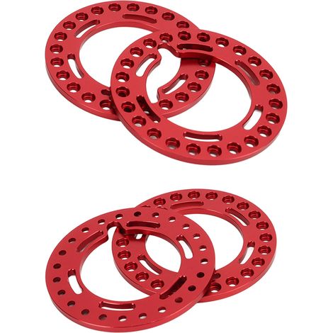 Lot de 4 anneaux de verrouillage de jante en alliage d'aluminium de rechange pour jante de 1,9 pouce, compatibles avec Axial SCX10 90046 1/10 (rouge). (1/5)