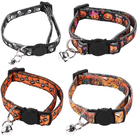 Collares de tela con estampado de Halloween para mascotas, 4 unidades. (1/5)