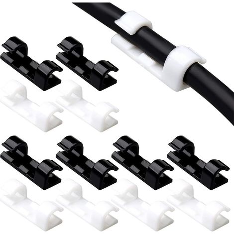 40 Pcs Clips Câbles Adhésives, Yuanzi Clips Attache Câbles Autocollant pour Rangement Supprot Fils Electriques pour TV/Chargeur/Voiture/Bureau (1/5)