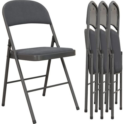 Assise confortable et rangement facile : lot de 4 chaises pliantes en acier et velours gris foncé pour cuisine et réception (1/5)
