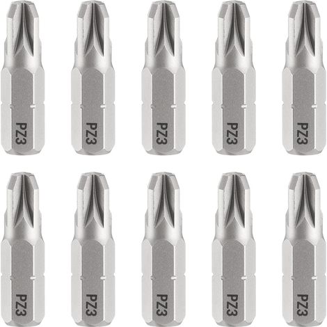 10pcs PZ3 Embout de Tournevis 1/4" Tige Hexagonale 25mm/1" Longueur Magnétique Phillips Fendue Acier S2 Embout de Tournevis (1/5)