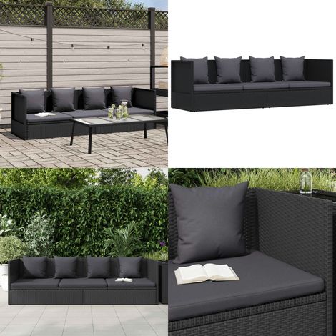 Garten-Sofabett mit Kissen Poly Rattan Schwarz - Sonnenliege - Gartenliege - Loungebett - Rattan Möbel - Outdoor Möbel - Home & Living (1/5)
