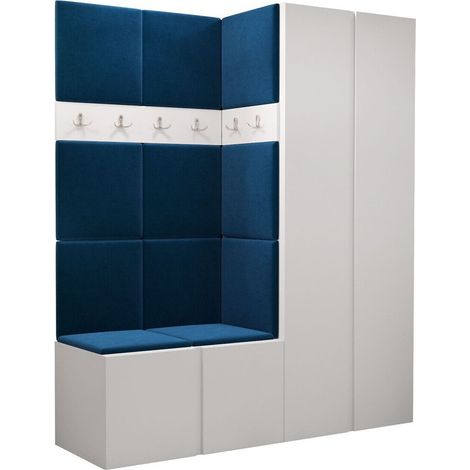 Meuble d'entrée Pinis III, Blanc, 186x158x46cm, Tissu, Stratifié, À poser, Murale