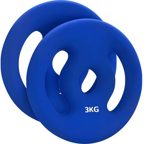 Disque Poids - 2 x 3 kg - Pour Barre Ø 2 5 cm - Avec Poignées Préhension - Bleu (1/5)