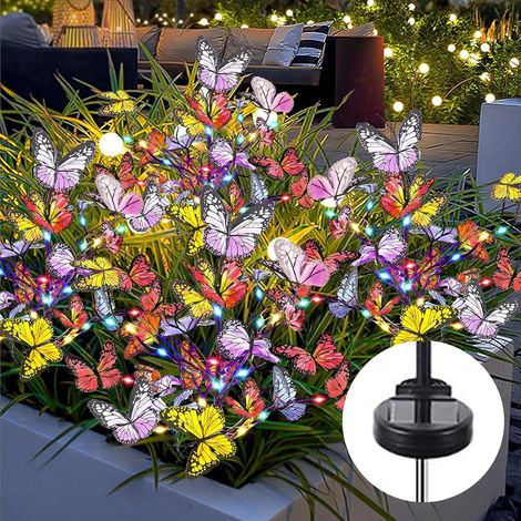 Set mit 2 schmetterlingsförmigen Solar-Gartenleuchten, 34 wasserdichte LEDs, Farbwechsel-Design, warmes Licht für Terrasse, Garten und Einfahrt (1/5)