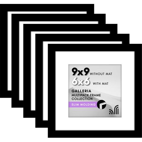 Lot de 5 cadres photo de 15,2 x 15,2 cm avec passe-partout ou cadre de 22,9 x 22,9 cm sans passe-partout pour affichage mural ou sur table avec vitre en plexiglas (1/5)