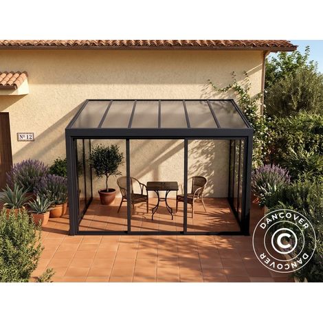 Wintergarten San Pablo Alu+ mit Fenstern + Schiebetüren, 4x3m, Schwarz - Dancover