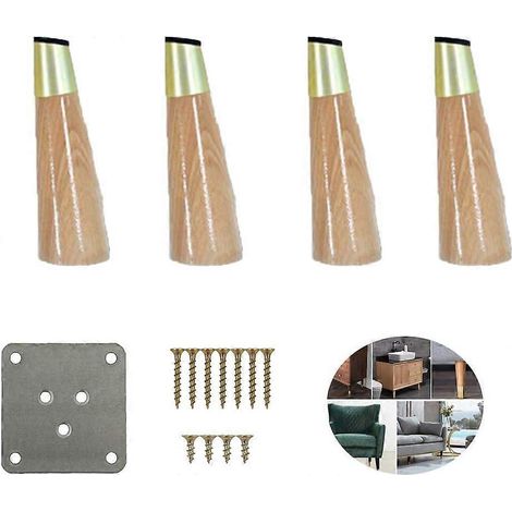 Pieds de meubles en bois, pieds de table, pieds de meuble TV, forme fuselée, adaptés aux tables basses/meubles de chambre, lot de 4, marron 4,7 pouces. (1/5)
