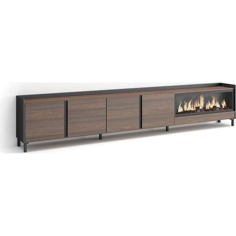 Mueble TV Almargen-02 de 315x61x35 cm con chimenea eléctrica XXL, diseño industrial, color roble oscuro y negro (1/4)