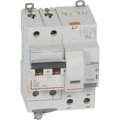 Disjoncteur différentiel monobloc DX³6000 10kA vis 2 Pôles 400V 50A type AC 30mA LEGRAND 411163 (1/2)