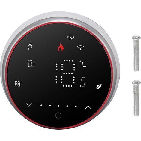 Thermostat intelligent WiFi sans fil, affichage LED, commande vocale par application, AC95 240V, économie d'énergie ronde pour le chauffage de la chaudière, noir (1/5)