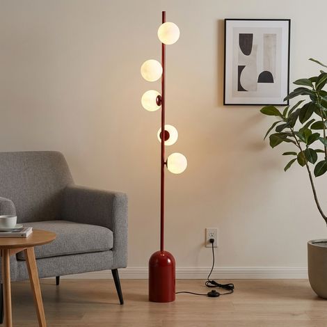 Lampadaire nordique en métal rouge avec 5 sphères 3D, douille G9 H 157cm