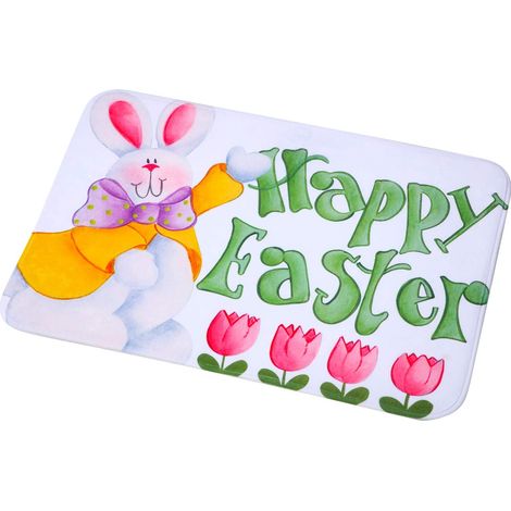 MINKUROW Tappeto Buona Pasqua Zerbino Primavera Coniglio Zerbino Fiore Pasquale Zerbino Di Benvenuto Per Interni Ed Esterni Di Pasqua (1/5)