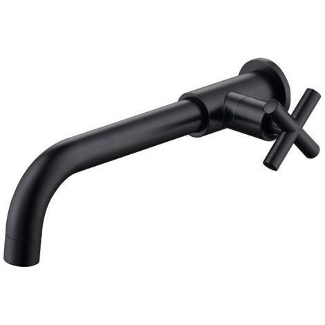 Grifo de lavabo de latón, grifo de agua fría, montado en la pared, grifo de bañera, 1/2 pulgada, fijación mural, accesorios, negro mate, MUMU (1/4)