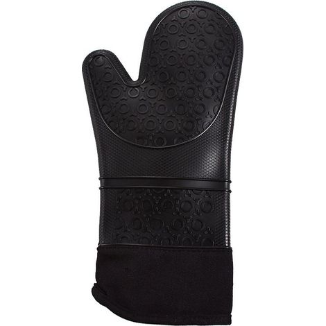 Professional Oven Gloves, Silicone Kitchen Gloves, 1 Pair Heat Resistant Gloves, Extended Gloves for Pizza and Cooking (Black) (1/5)