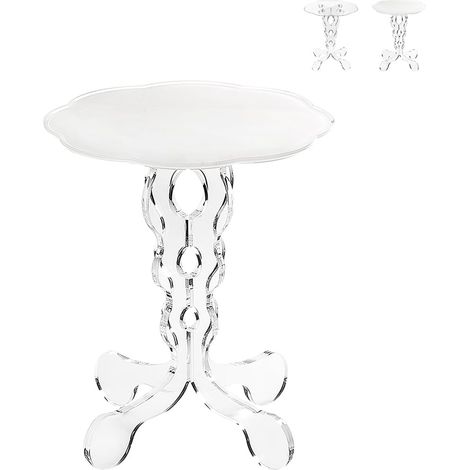 Tavolino alto rotondo 36cm da salotto in plexiglass trasparente Arabesco Small - Bianco