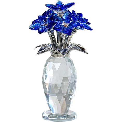 Fleur en cristal décorative - Bleu romantique, décoration intérieure élégante pour bureau ou centre de table, verre artisanal (1/5)