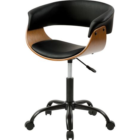 Silla de oficina giratoria con ruedas en madera y PU negro - Basile (1/4)