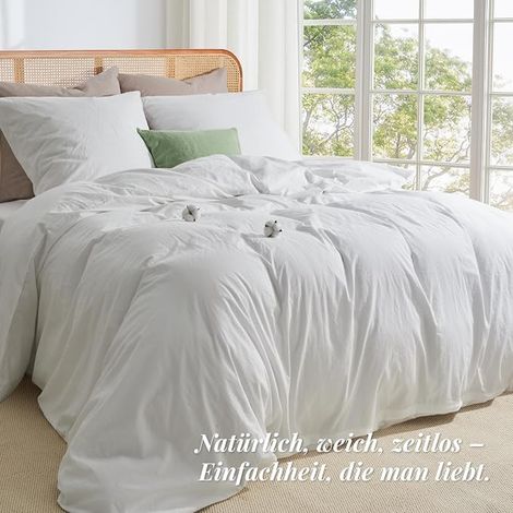 135 x 200 cm bed linen, white, cotton, 100% cotton, with linen structure, 1 x duvet cover 135 x 200 cm and 1 x pillowcase 80 cm (1/3)