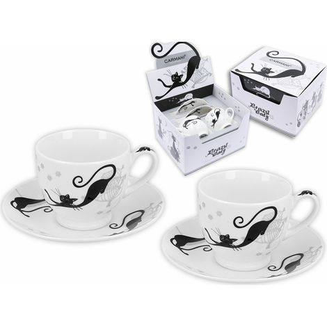 Juego de 2 tazas de espresso con platillos, mundo de gatos, gatos carmani, REGALO (1/4)