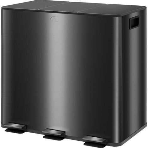 Poubelle de cuisine 45L avec 3 compartiments de 15L, couvercle, seaux intérieurs amovibles, 3 x 15L, noir (1/5)