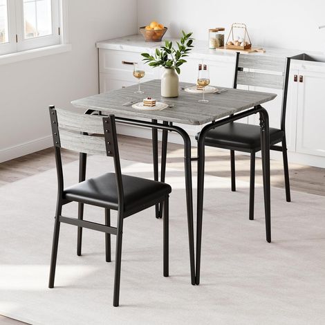 Esstisch Set für 2 Personen, 3-teilig, quadratisch, grau, platzsparend (1/5)