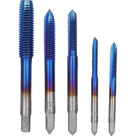 Jeu de 5 tarauds manuels acier rapide HSS M3 M4 M5 M6 M8, outil de filetage bleu, coffret de taraudage à main pour métaux (1/5)