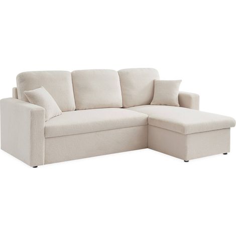 3-seater corner sofa bed in white boucle, Ida Boucle, White, 219x81x68 cm