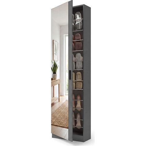 Zapatero alto de 1 puerta con espejo 180x50 cm Roma Gris Grafito (ancho) x 180cm (alto) (1/5)