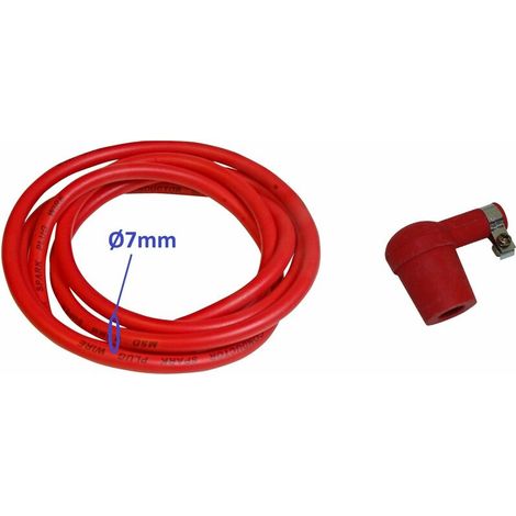 Fil à bougie 7mm rouge + antiparasite universel rouge tondeuse tracteur réparation bricolage
