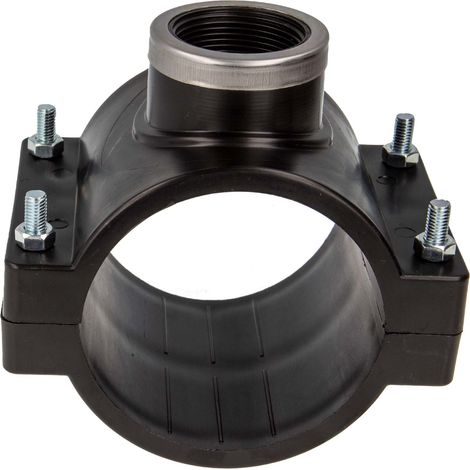 tecuro Anbohrschelle für PE-Rohr Ø 110 mm, mit Innengewinde 1 Zoll - Trinkwasser geeignet, PP schwarz (1/5)