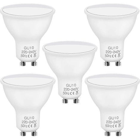 Ampoules LED GU10, lot de 5, équivalent ampoule incandescente 5 W, ampoule halogène 40 W, 220-240 V, 450 lm, blanc froid 6500 K, faisceau large 120°, spots LED, N (1/5)