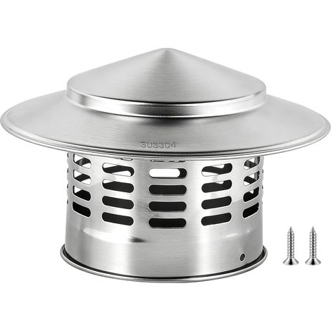 Ø 110mm Chapeau de Cheminée Rond en Acier Inoxydable, Chapeau de Pluie de Toit, Capot de Cheminée, Protection Contre les Intempéries Ventilation, Empêche les Feuilles et Animaux d'Entrer (1/5)