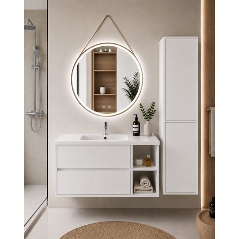 Mueble de baño con lavabo ORIGENBATH ZEUS sin espejo 70x40 cm derecha blanco con columna (1/5)