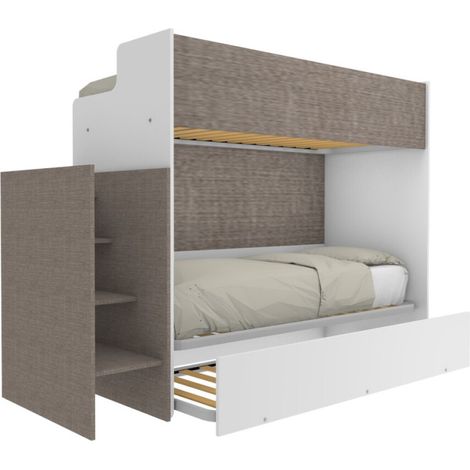 Letto a castello minimalista con terzo letto estraibile - Bianco e Fumo