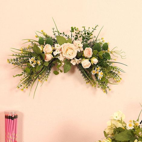 Guirlande Artificielle - Couronne De Rose Simulée Avec Étoiles - Décoration Murale Pour Mariage Intérieur Extérieur - 45 x 28 cm - 1 Pièce (1/5)