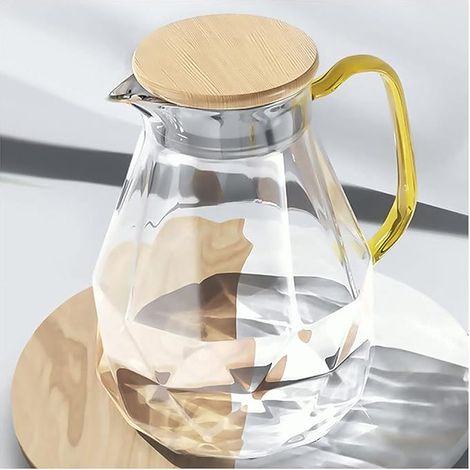 Carafe Eau de 2 Litres, Pichet en Verre Design Diamant Moderne, Cruche en Verre avec Couvercle et Anse, Pichet à Eau Haute Durabilité pour Infuseur Fruit, Thé Glacé, Café Chaud, Lait