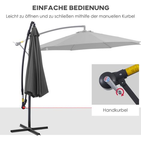 Parasol déporté avec manivelle, imperméable et anti-UV, 2,95 m x 2,95 m x 2,45 m, toile polyester, structure acier, noir (1/4)