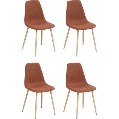 Atmosphera – Lot de 4 chaises scandinaves 87cm – Revêtement polyester – Structure bois contreplaqué – Piètement métal – Assise moelleuse couleur ambre (1/4)