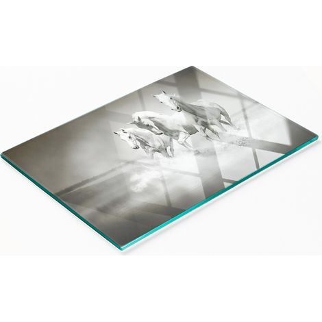 Tabla de cocina decorativa multifuncional de cristal con diseño de caballos blancos, 80x52 cm. (1/5)