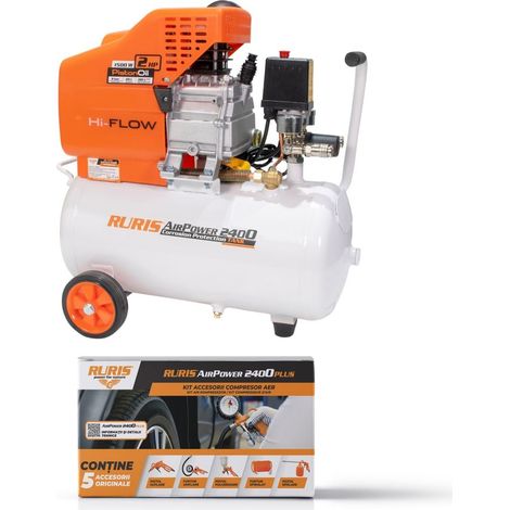 Compresseur d'air AirPower RURIS 2400PLUS 1500W - Cuve 24L - 8 bar - Débit 180 l/min - Kit 5 accessoires et flexible 5 m inclus (1/5)