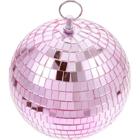 Boule disco rose de 15 cm à suspendre, décoration en verre miroir. (1/5)