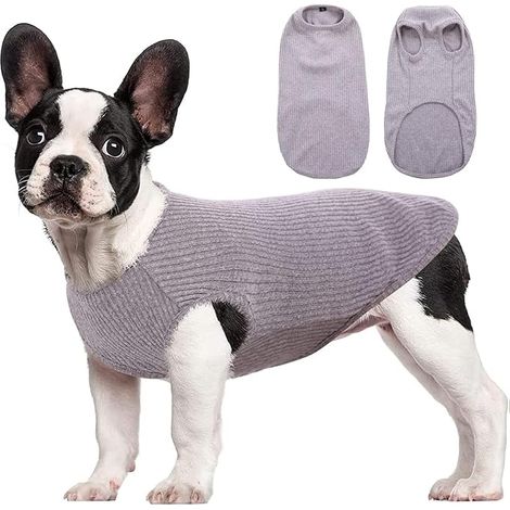 Tee Shirt Chien - Pull Rayé pour Chien Sweat Chien Fin Pull Chien, Vetement pour Chien Chat T Shirt Chien Ete T Shirt pour Chihuahua Yorkshire (Gris L) (1/5)