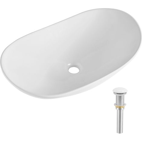 Lavabo à poser ovale en céramique blanche, 23,3 x 14,2 cm, design moderne, idéal salle de bain, hôtel, WC, camping-car. (1/5)