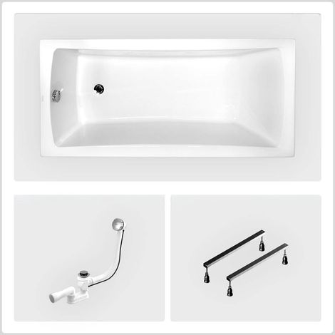 Rechteckige Badewanne - 150 x 70 cm - ohne Verkleidung - mit Füßen - Chromablauf - OPTIMA