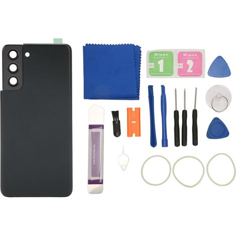 Galaxy S21 Coque Arrière en Verre de Remplacement, Kit Outils pour Logement Porte Arrière Téléphone avec Cadre Caméra Préinstallé Noir (1/5)