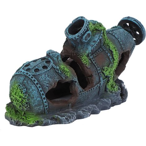 Résine Aquarium Simulation artificielle épave plantes d'eau Reptiles cacher maison Aquarium paysage ornement (1/5)
