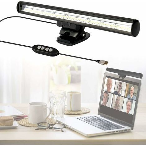 LED Lampe Ordinateur Portable, Lampe Laptop pour Vidéoconférence, Lampe de Bureau, Lampes USB Screenbar avec 10 Luminosité / 3 Températures de Couleur/Gain de Place (1/4)