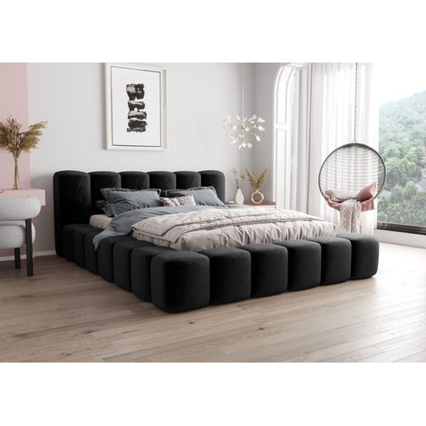 Lit Capitonné Vero - Noir - 180x200 Cm - Lit Double - Lit Avec Rangement - Matelas À Ressorts Bonnell (1/4)