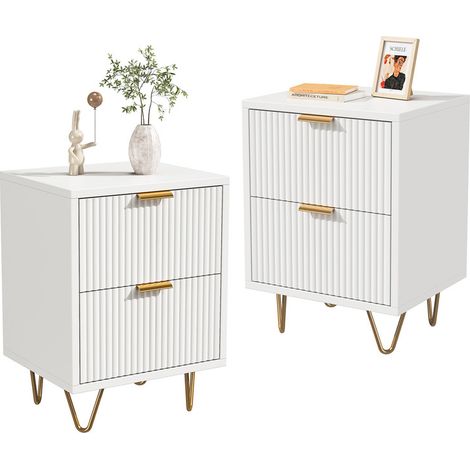2 PCS Tables de chevet modernes, tables de chevet blanches avec tiroirs, tables de chevet avec pieds en métal doré, pour chambre à coucher salon, chambre à coucher (1/5)
